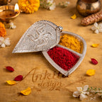 Paan Karanda | Premium White Metal | Leaf Shape 2-in-1 Tilak Container for Pooja