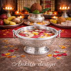 Premium White Metal Ghangal Bowl | Decorative Water Flower Bowl with Handles for Home & Pooja Décor