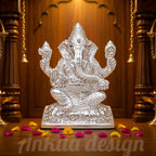 Premium White Metal Ganpati Idol | Lord Ganesha Murti for Home Temple & Décor