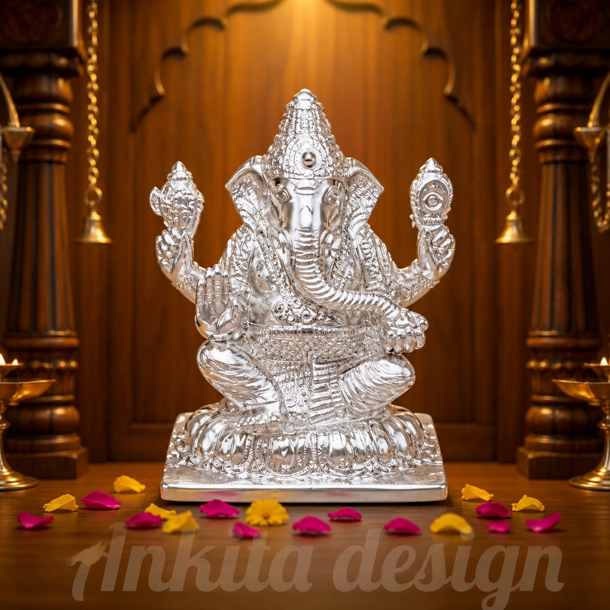 Premium White Metal Ganpati Idol | Lord Ganesha Murti for Home Temple & Décor