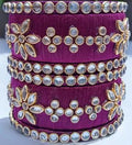 Royal Purple Silk Thread Bangle Set with Floral Stone Work