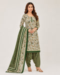 Green Floral Printed Patiala Suit Set for Women | Traditional Ethnic Wear with Dupatta