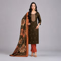 Elegant Brown Embroidered Kurta Pant Dupatta Set | Premium Women’s Ethnic Wear