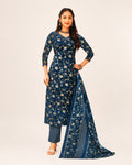 Elegant Navy Blue Floral Printed Kurta Pant Dupatta Set for Women | Premium Ethnic Wear