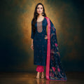 Elegant Navy Blue Embroidered Kurta Pant Dupatta Set | Women’s Designer Ethnic Wear