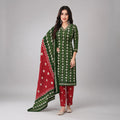 Green & Red Printed Kurta Pant Dupatta Set | Traditional Women’s Ethnic Wear