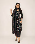 Black Printed Cotton Kurta Pant Dupatta Set for Women | Stylish Ethnic Wear