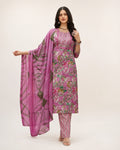 Pink Floral Printed Kurta Pant Dupatta Set for Women | Elegant Ethnic Wear