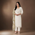 Elegant White Embroidered Kurta Pant Dupatta Set | Women’s Premium Ethnic Wear