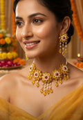 Floral Pearl & Yellow Stone Choker Set | Designer Bridal Jewellery for Women