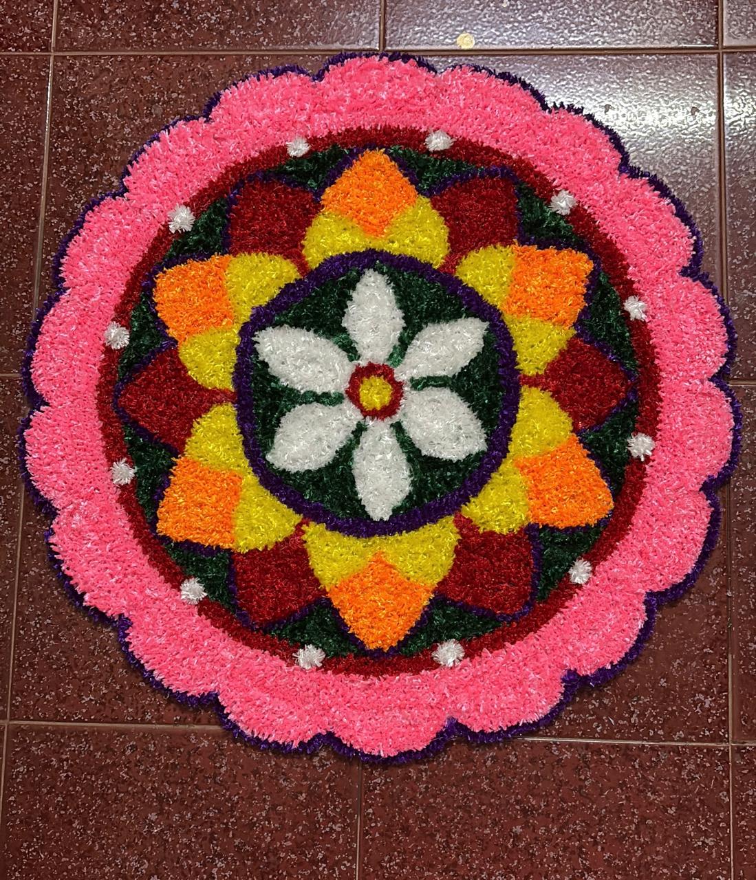 Handmade Multicolor Floral Rangoli Mat | Ready-Made Decorative Floor Rangoli