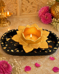 प्रीमियम कमळ दिवा आणि डेकोरेटिव्ह ट्रे कॉम्बो | Lotus Diya & Decorative Tray Combo Set