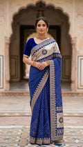 Royal Blue Banarasi Style Silk Saree with Silver Pallu & Zari Border
