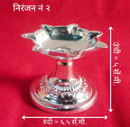 2 No. Niranjan | White Metal 5 Jyot Standing Diya | Silver Finish Samai Oil Lamp