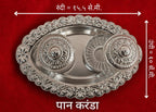 Oval Paan Karanda | Premium White Metal Dual Bowl Pooja Thali | Kumkum Haldi Plate for Devghar & Ceremonies