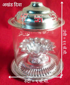 Premium White Metal Akhand Diva with Glass Cover | Long Lasting Pooja Lamp for Mandir & Home