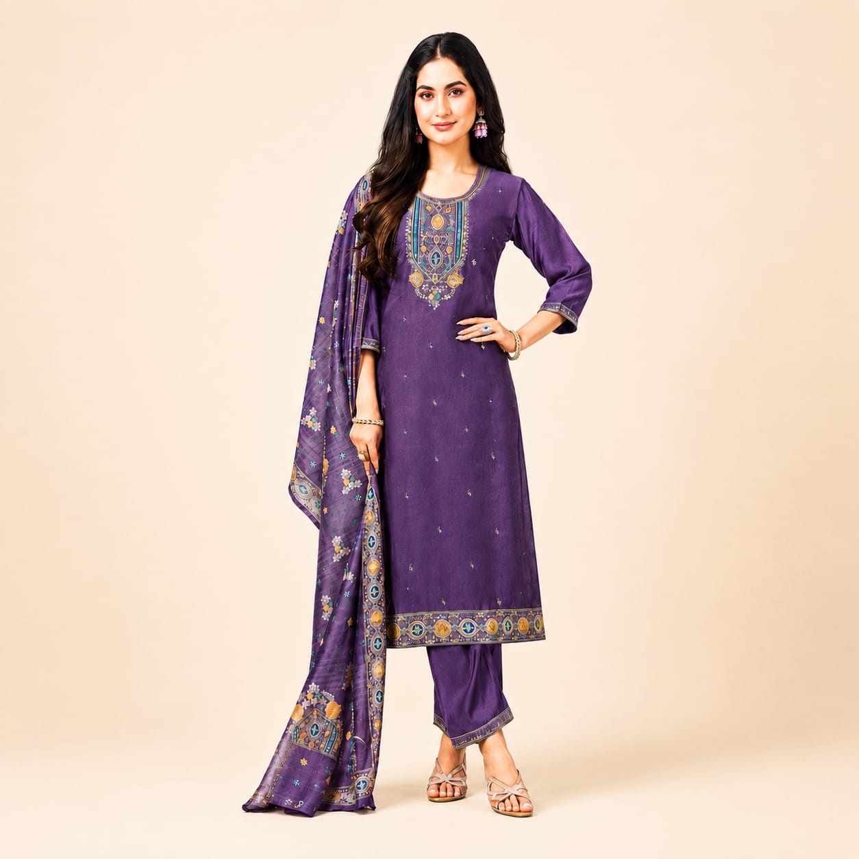 Elegant Lavender Purple Embroidered Kurta Pant Dupatta Set | Women’s Designer Ethnic Wear