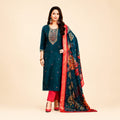 Elegant Teal Blue Embroidered Kurta Pant Dupatta Set | Women’s Festive Ethnic Wear