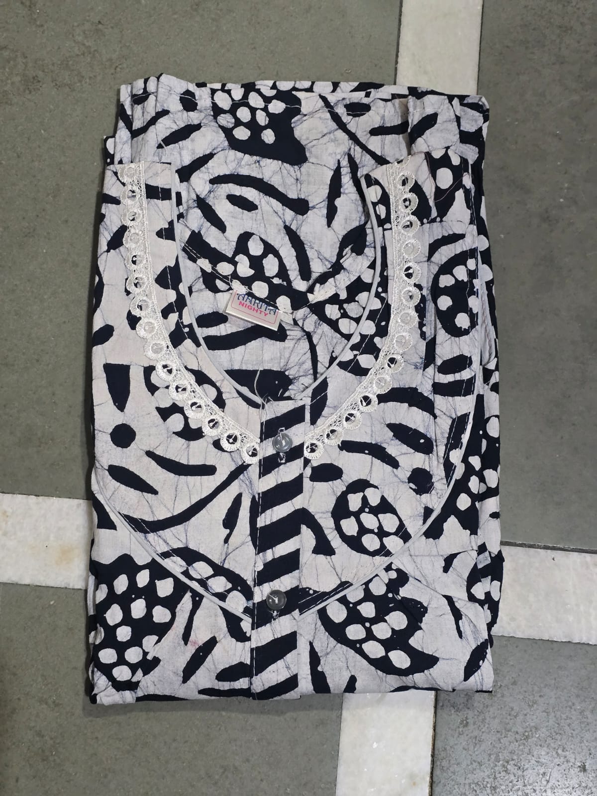 Black & White Batik Cotton Nighty