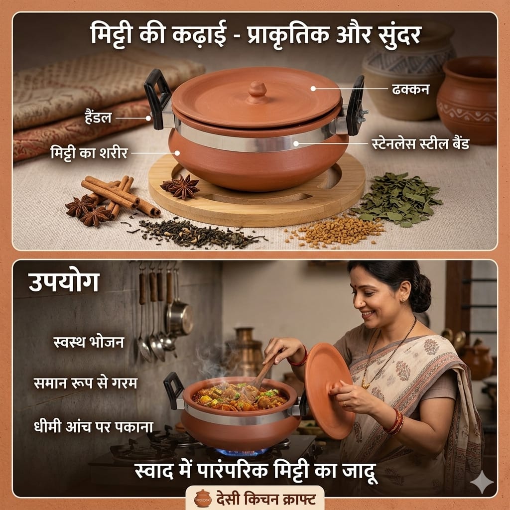 Terracotta Kadhai with Lid | Natural Clay Cooking Pot
