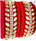 Premium Red Silk Thread Bangles Set for Women | Designer Kundan Bridal Bangles with Stone Work